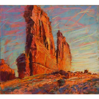 Courthouse by Jeff Slemons | Soft Pastel on Sanded Paper Red rock formations under a blue sky. For Sale