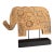 Hand-Carved Floral Wood Elephant Sculpture on Black Wooden Stand For Sale