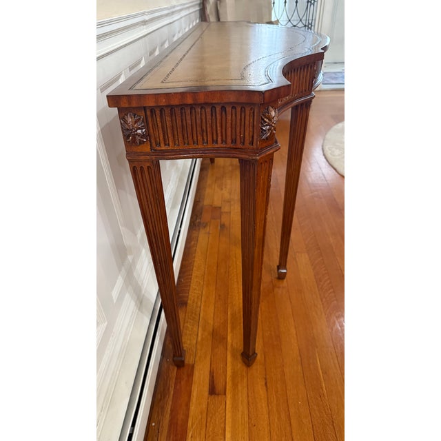 Wood Maitland Smith Leather-Top Mahogany Adam Style Console Table — 60” For Sale - Image 7 of 16