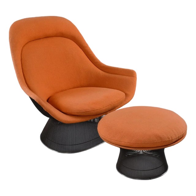 1972 Original Warren Platner for Knoll Orange Easy Chair and Ottoman For Sale