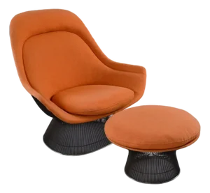 1972 Original Warren Platner for Knoll Orange Easy Chair and Ottoman