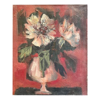 Frank Chabry, Flowers in a Glass, Oil on Canvas For Sale