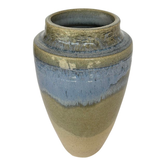 Vintage Glazed Stoneware Vase, Signed Artist For Sale