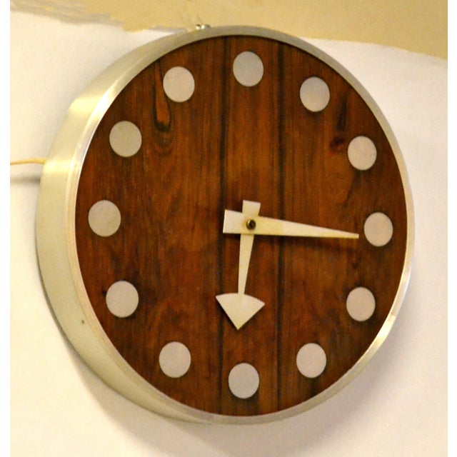 Mid-Century Modern 1970s Howard Miller Wall Clock Designed by Arthur Umanoff Zebra Wood & Chrome For Sale - Image 3 of 12