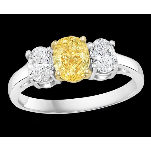 GIA Certified Natural Fancy Yellow & White Diamond Three Stone Engagement Ring For Sale - Image 17 of 18