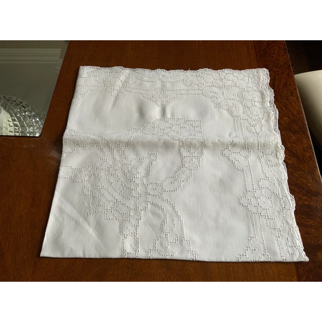 Hollywood Regency 1940s Cut Work White Cotton Tablecloth For Sale - Image 3 of 8