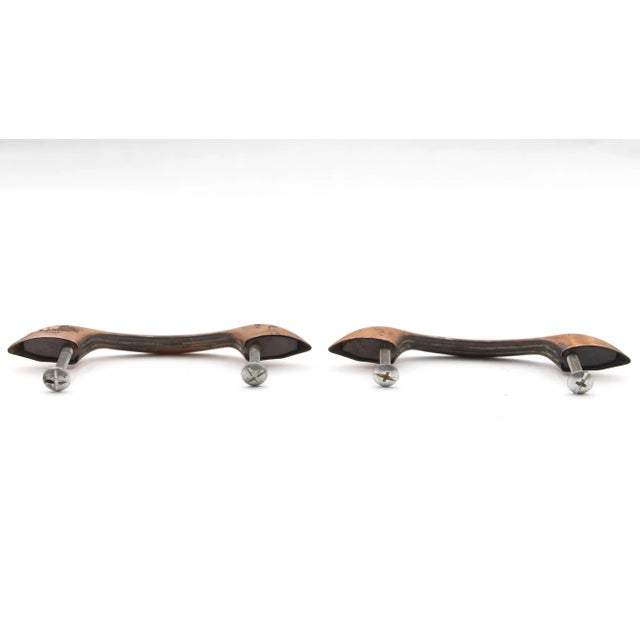 Late 20th Century Pair of Vintage 4.5 In. Copper Plated Brass Bridge Drawer Pulls For Sale - Image 5 of 5