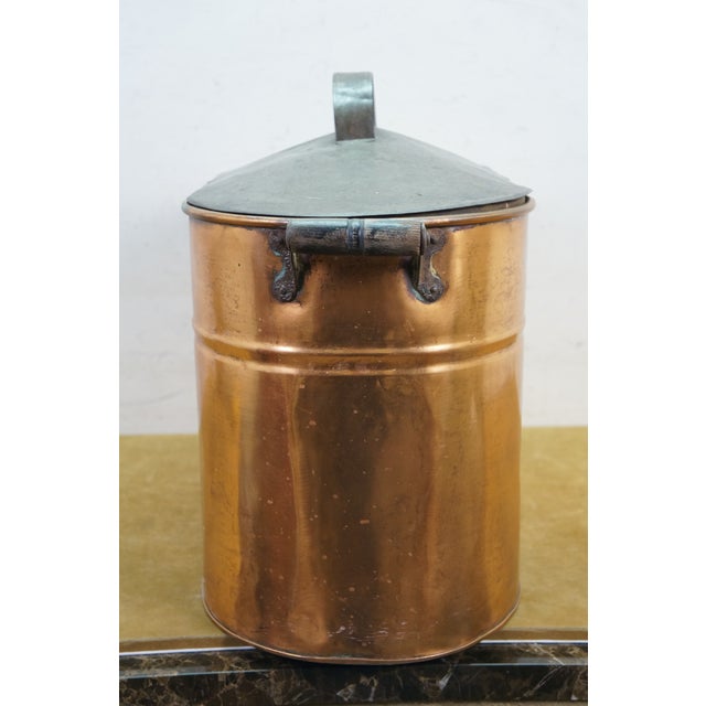 Antique Galvanized Copper Boiler Wash Tub Farmhouse Fireplace Coal Log Bin Lid 24" For Sale - Image 4 of 16