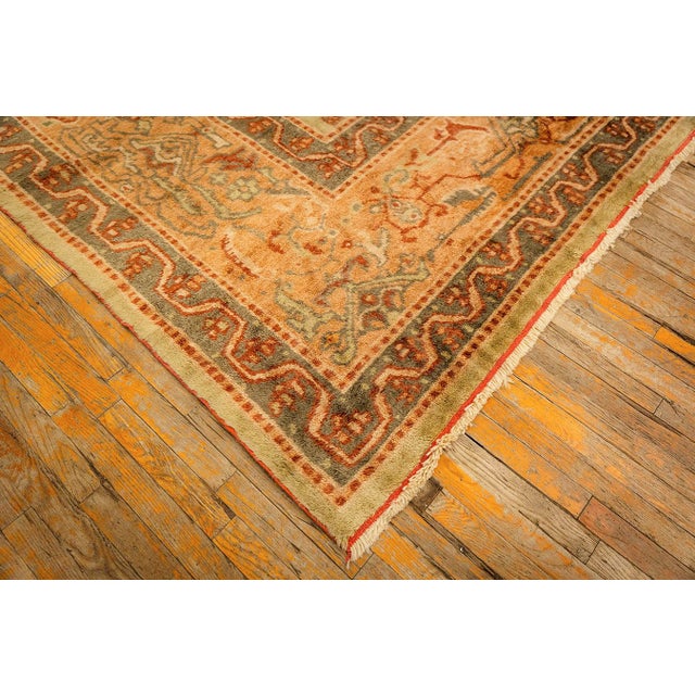 Textile 1890s Green Grand Scale Botanical Motifs Knotted Wool Antique Oushak Turkish Rug For Sale - Image 7 of 9