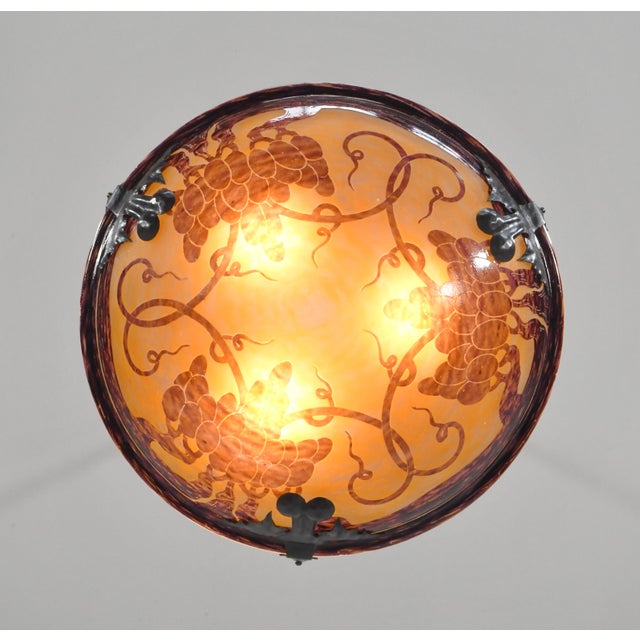 French Art Deco Pendant Light by Le Verre Francais Schneider - 1925 Cameo Chandelier France For Sale - Image 9 of 12