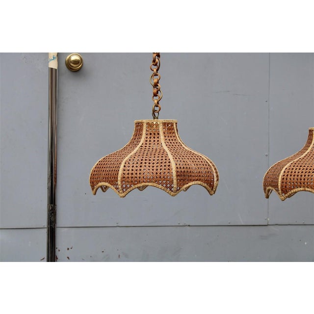 Vienna Straw and Bamboo Pendants, Italy, 1970s, Set of 2, in Very Good conditions. Designed 1970 to 1979 Up to 250V...