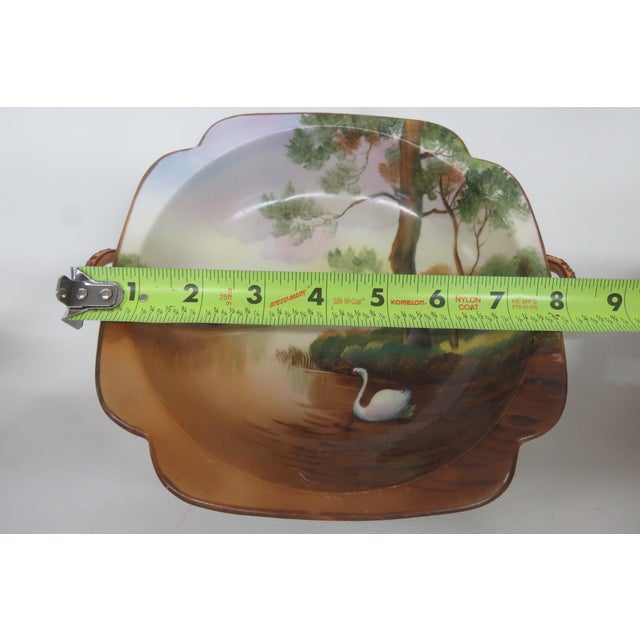 Morimura Noritake Nippon Bowl Hand Painted Swan Lake Scene With Handles 4533b For Sale - Image 11 of 13