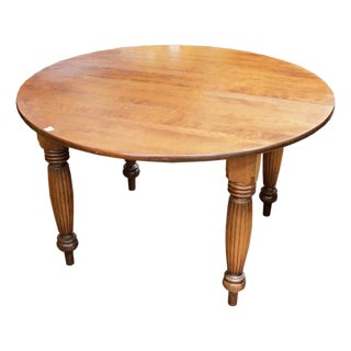 1950s French-Style Round Dining or Kitchen Table With Leaves Lightwood For Sale