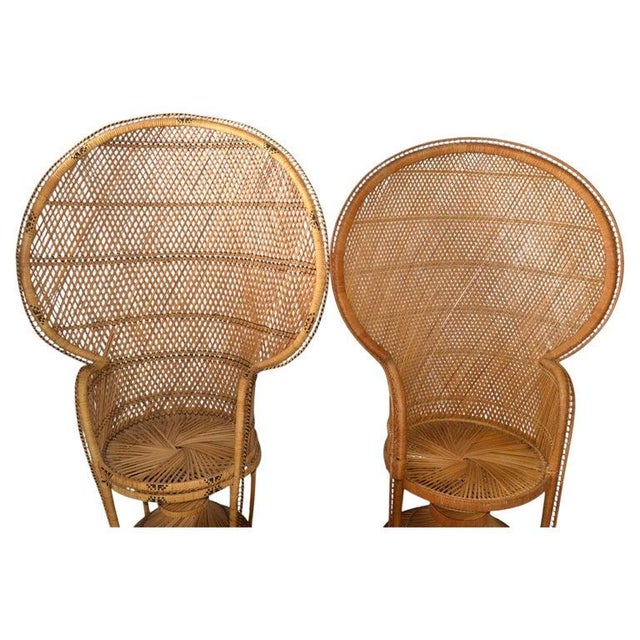 Danny Ho Fong 1970s Him & Her Boho Chic Handcrafted Beige & Black Wicker, Rattan, Reed Peacock Chair For Sale - Image 4 of 10