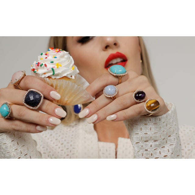 Golden Oval Tiger's Eye Cabochon Diamond Halo Cocktail 14 Karat Yellow Gold Ring, Size 7 For Sale - Image 14 of 15