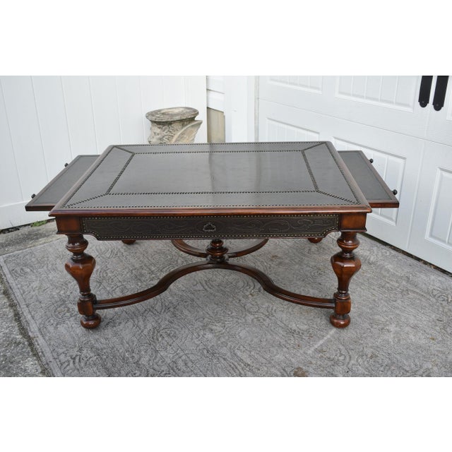 Vintage Theodore Alexander Brass Embossed Regency Style Cocktail Table W/Leather For Sale - Image 10 of 13