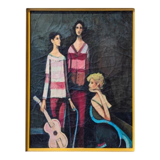 David Adickes "Two Boys with Blonde and Guitar" Modern Abstract Cubist Figurative Portrait, 1980s For Sale