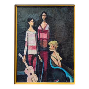 David Adickes "Two Boys with Blonde and Guitar" Modern Abstract Cubist Figurative Portrait, 1980s