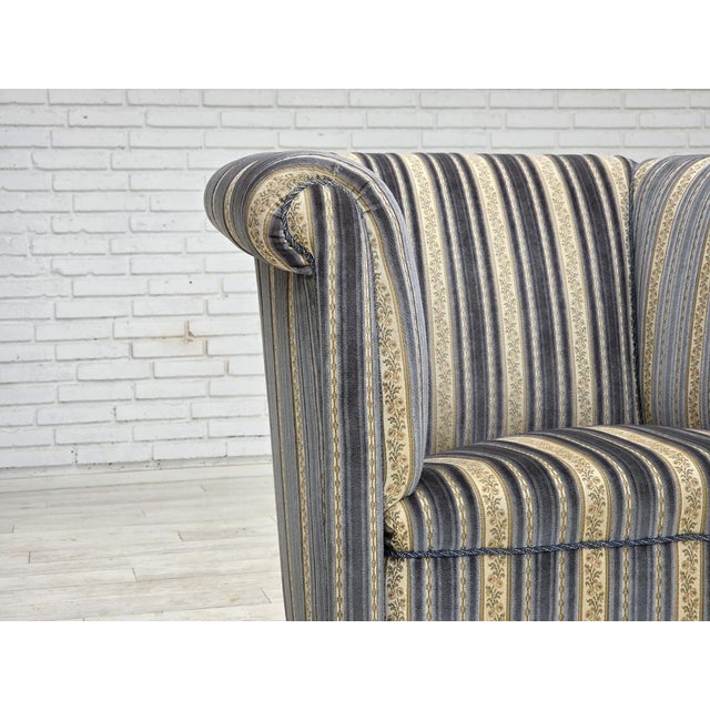 Gold Danish Lounge Chair in Blue/Beige Furniture Velour & Beech Wood Legs, 1960s For Sale - Image 8 of 18