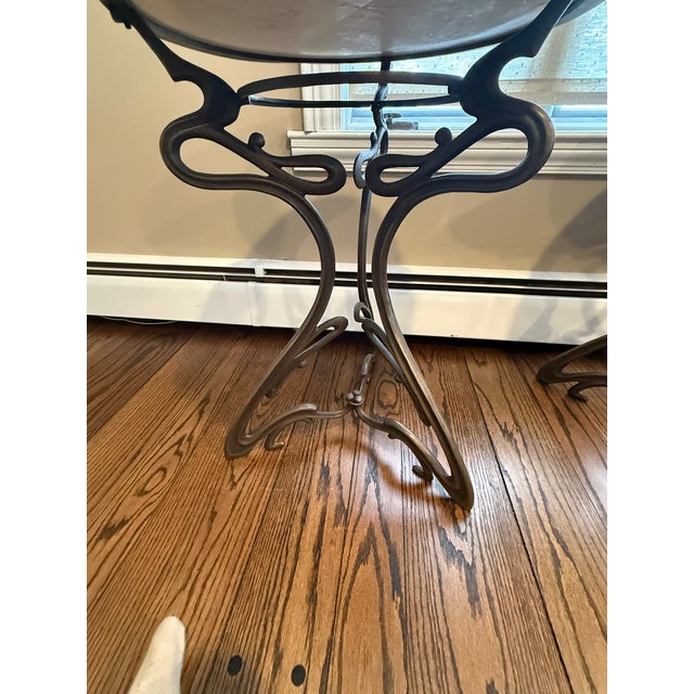 Metal Mid 20th Century Art Nouveau Cast Brass and Marble Top End Tables For Sale - Image 7 of 7