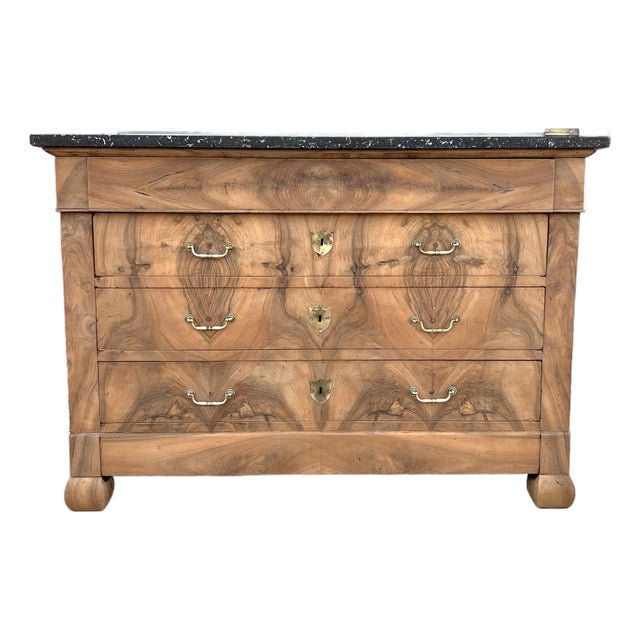 French 19th Century Louis Philippe Bleached Solid Walnut Marble Top Commode For Sale