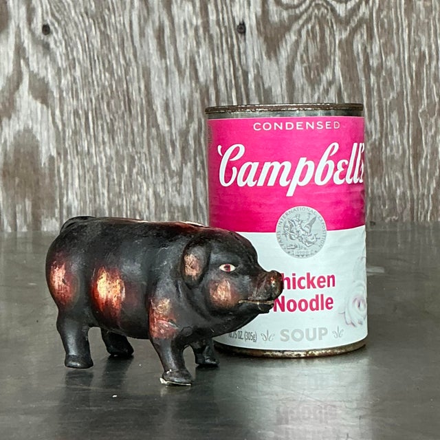 Mid 20th Century Vintage Boho Wrought Iron Pig Bank For Sale - Image 5 of 5