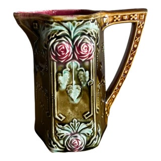1920's French Majolica Pitcher - Frie Onnaing #780 Roses For Sale