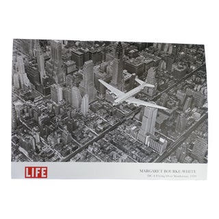 1939 Vintage Margaret Bourke White DC-4 Flying Over Manhattan Poster For Sale