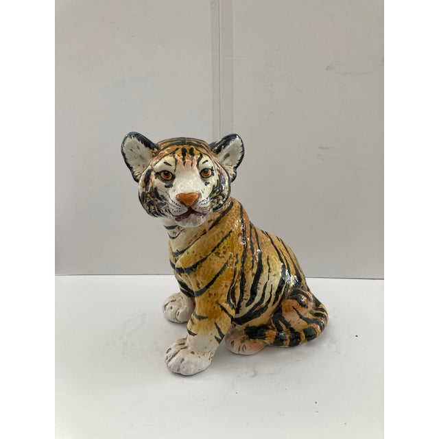 Italian Italian Glazed Terra Cotta Tiger Cub For Sale - Image 3 of 10