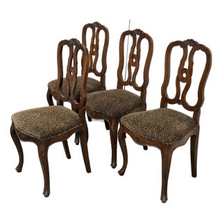 French Provincial Leopard Print Dining Chairs, Set of Four For Sale
