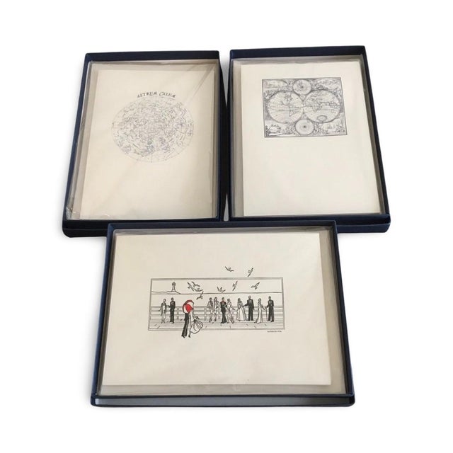 Paper 1990s Orbis Geographica Hand Colored Folded Correspondence Stationary Cards Set of 3 Boxes For Sale - Image 7 of 12