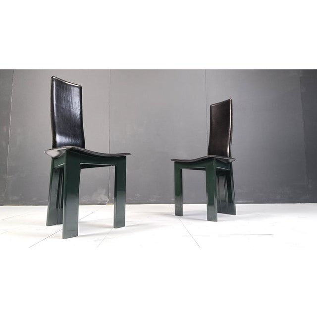 1980s Italian Leather and Green Lacquer Dining Chairs, 1980s, Set of 6 For Sale - Image 5 of 12