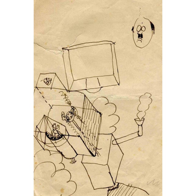 Mino Maccari, The Factory, Original Ink Drawing, Mid-20th Century For Sale