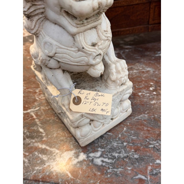 Stone Mid 19th Century Pair of Marble Foo Dogs For Sale - Image 7 of 9
