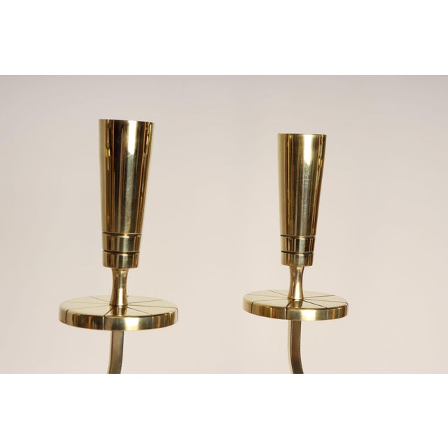 Brass Pair of Vintage Brass Candelabra by Tommi Parzinger for Dorlyn Silversmiths For Sale - Image 8 of 16