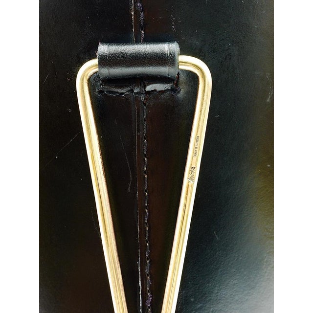 Metal Mid-Century Black Leather & Brass Wastepaper Basket attributed to Carl Auböck, Austria, 1950s For Sale - Image 7 of 15