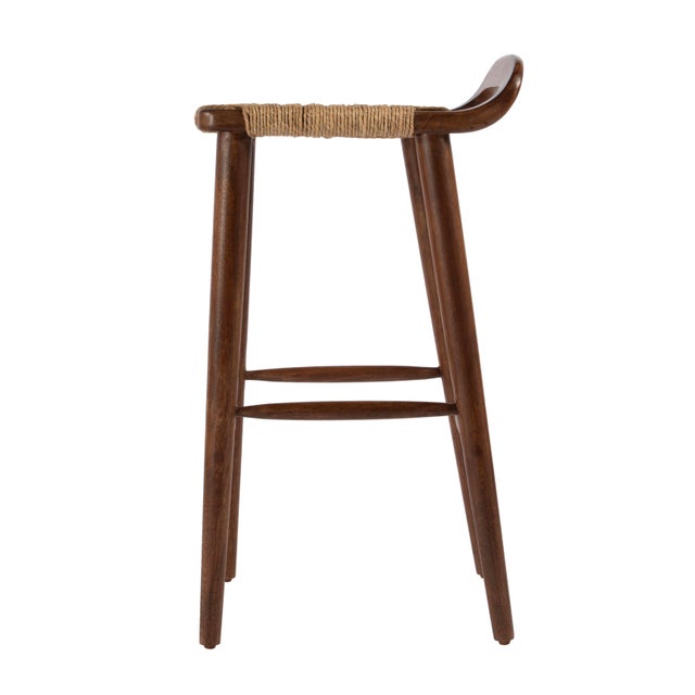 Luna 30 in. Seat Height Wood and Jute Woven Low Back Bar Stool, Brown For Sale In Chicago - Image 6 of 9
