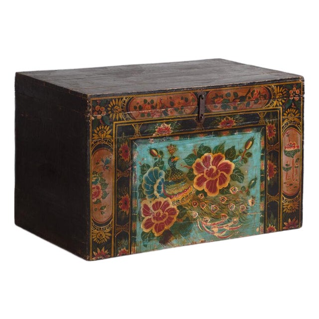 Antique Chinese Painted Trunk For Sale