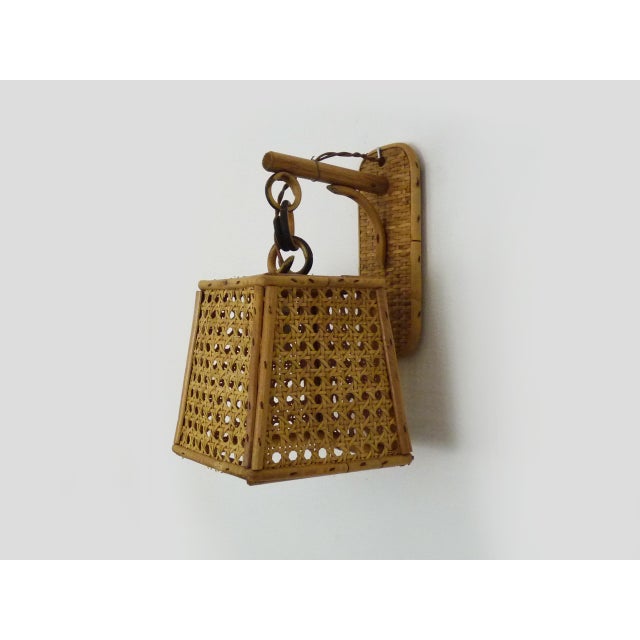Lantern Wall Light in Rattan and Canework, 1950s For Sale - Image 10 of 10