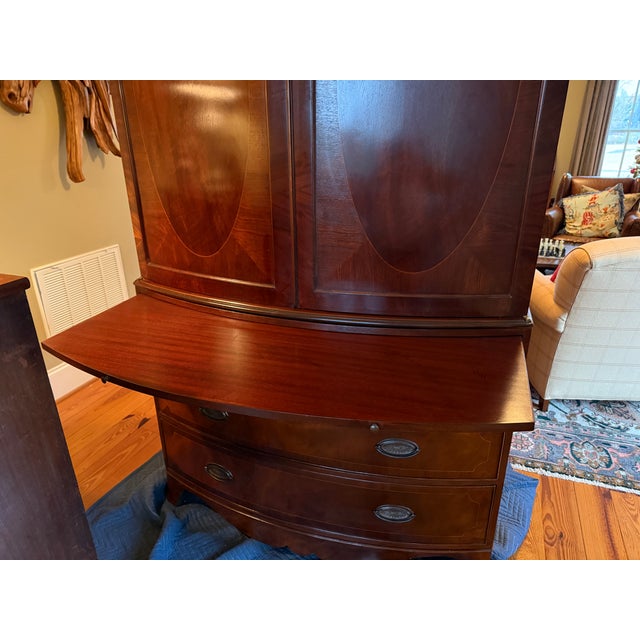 Mahogany reproduction Bow front media cabinet or linen press Add timeless style to your home with this stunning...
