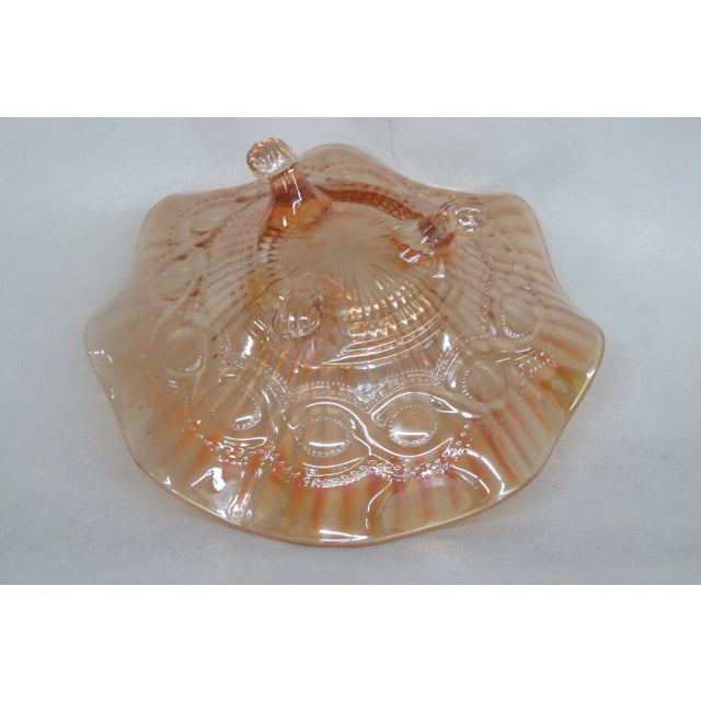Beaded Cable Style Marigold Carnival Glass Three Footed Bowl For Sale - Image 9 of 10