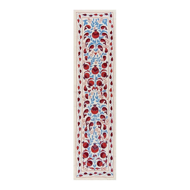 1.7x6.3 Ft Asian Suzani Textile Table Runner. Silk Embroidered Wall Hanging For Sale
