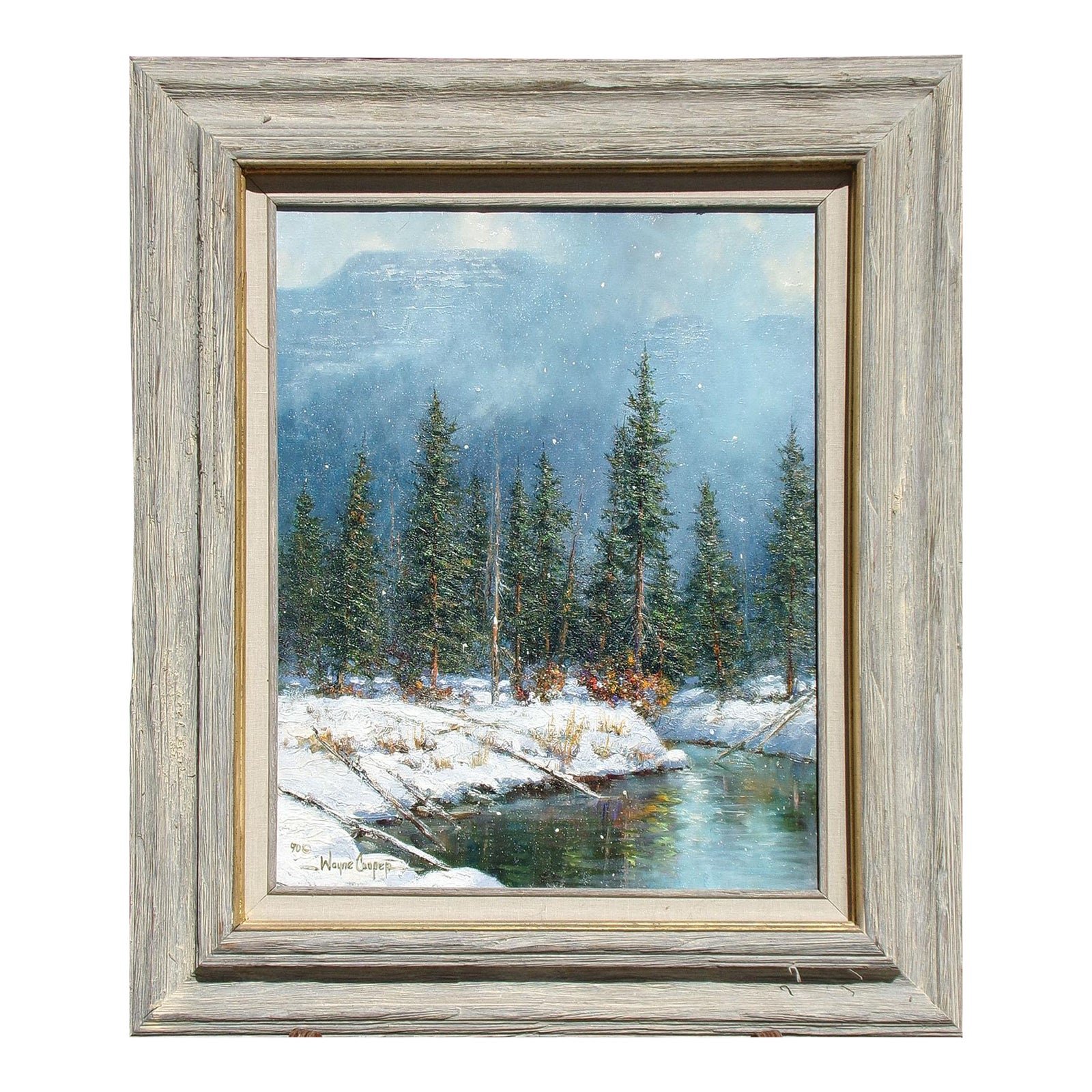 Wayne Cooper Original Winter Lake Scene Framed Oil Painting On