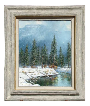 Wayne Cooper Original "Winter Lake Scene" Framed Oil Painting on Canvas