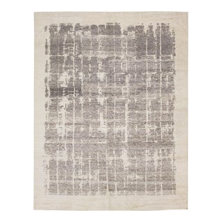 12 X 15 Contemporary Abstract Grid Wool Area Rug – Neutral Slate & Cream For Sale