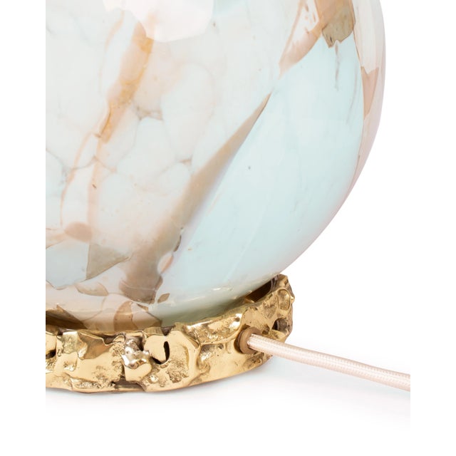 Contemporary Stories of Italy Aquamarine Nougat Crown Globe Lamp with Cast Brass Base For Sale - Image 3 of 4