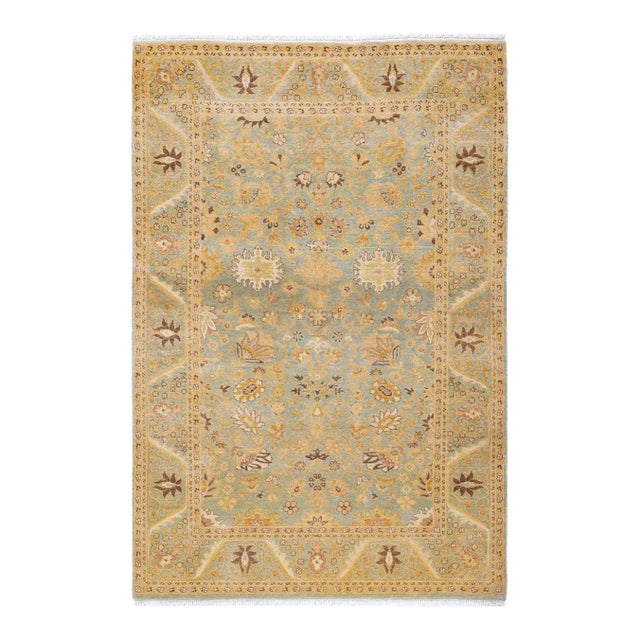Mogul, One-of-a-Kind Hand-Knotted Area Rug - Light Blue, 4' 1" x 6' 1" For Sale