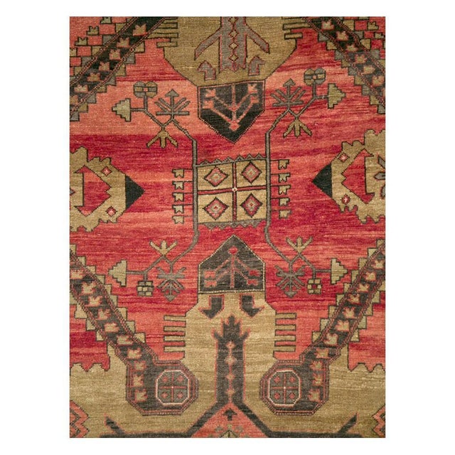 A vintage Turkish Anatolian room size accent rug handmade during the mid-20th century with a geometric tribal design....