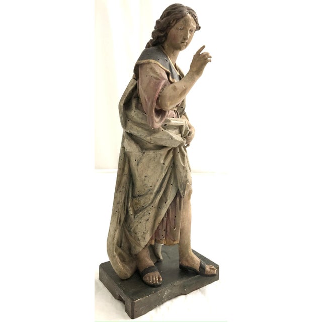 A Late 17th c. Italian or Northern European Carved Wood Sculpture of a Saint with Glass Eyes and Old Painted Finish....