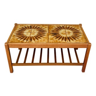 Vintage Teak and Ceramic Coffee Table with Sun Motif, 1960 For Sale